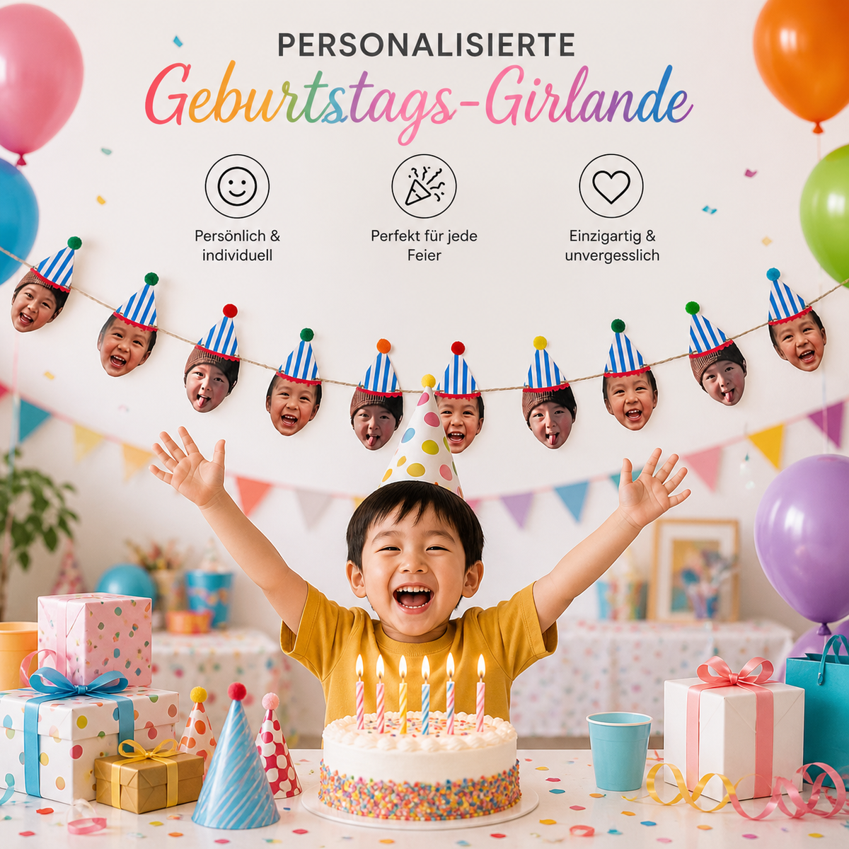 Personalisierte Geburtstags-Girlande mit deinem Foto 🎉