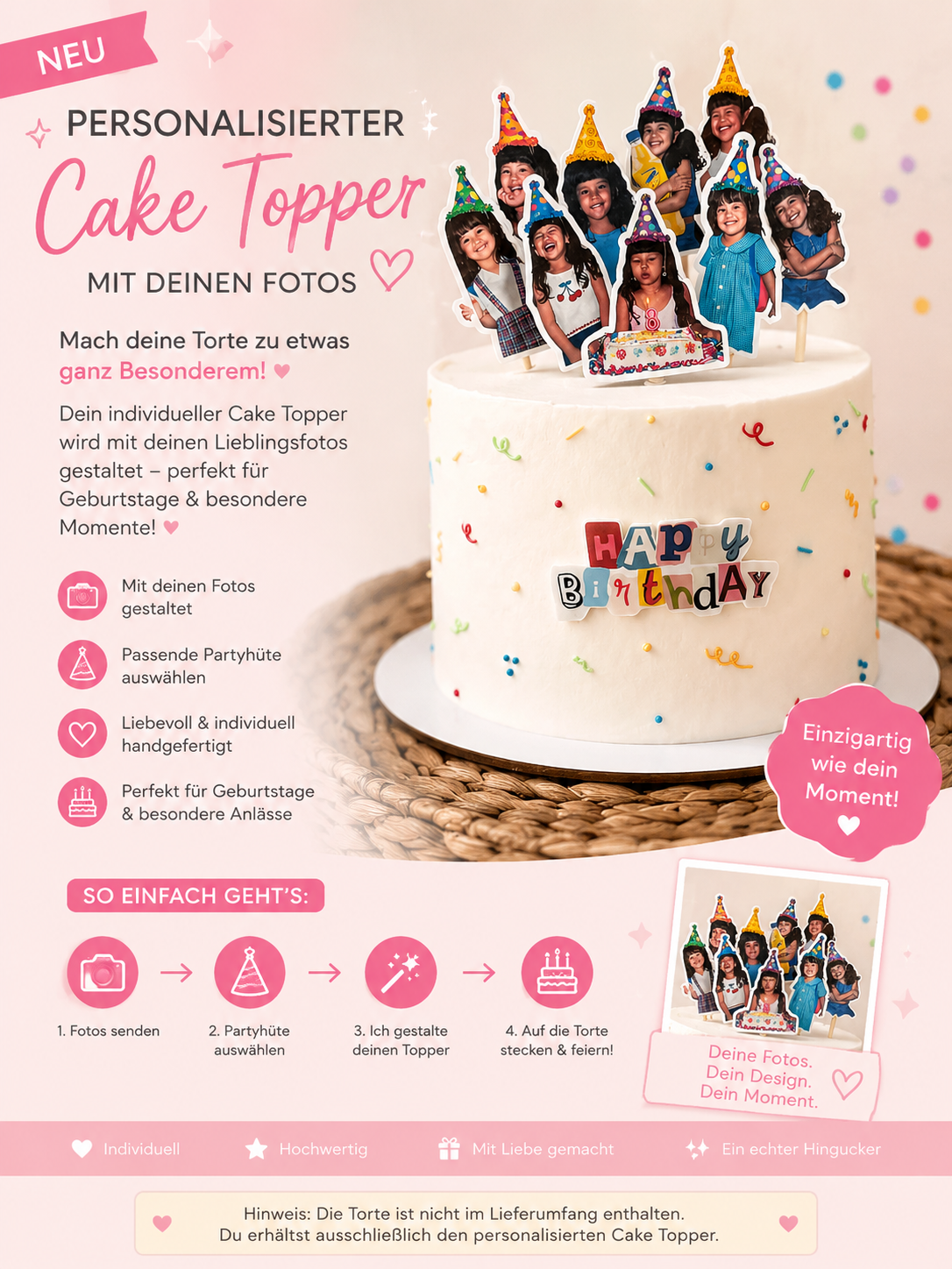 Personalisierter Cake Topper mit Foto – Geburtstag